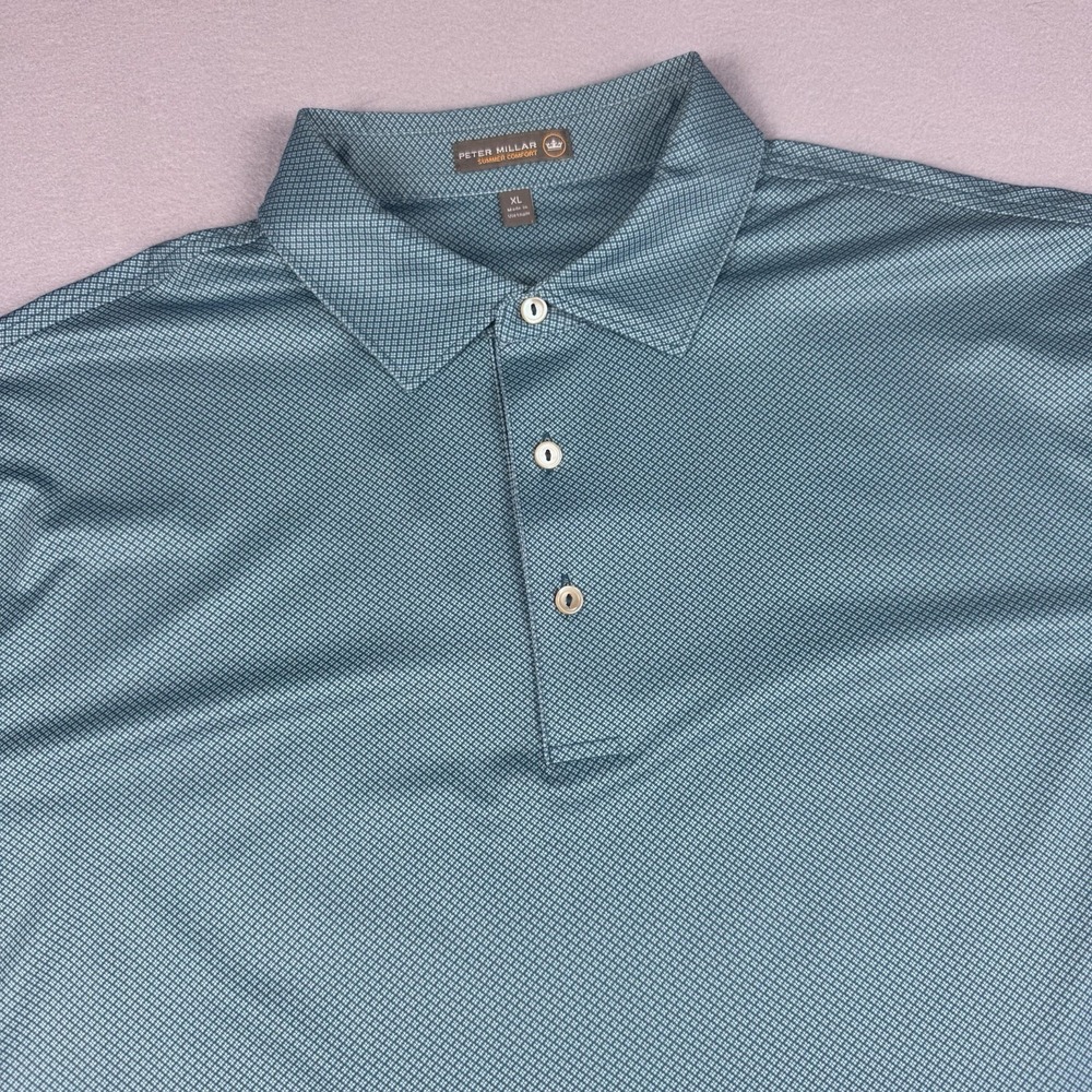 Peter Millar Summer Comfort‎ Polo Men XL Geometric Golf Performance Logo Blue